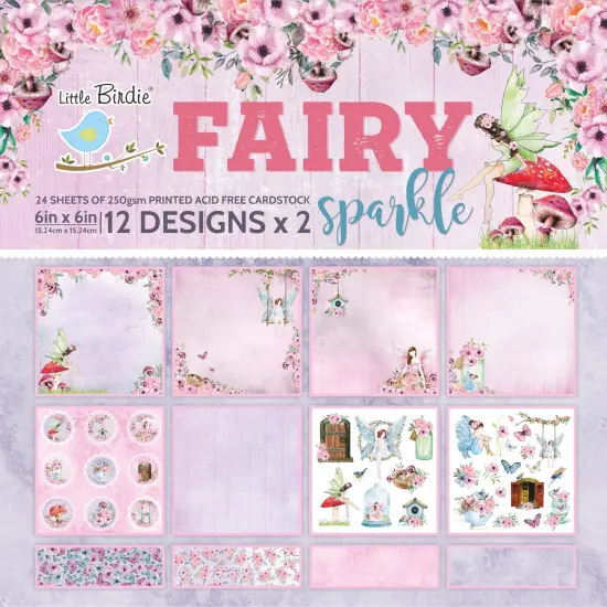 Little Birdie Cardstock Pack 6"X6" 24/Pkg-Fairy Sparkle {1}