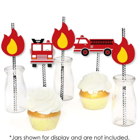 Big Dot of Happiness Fired Up Fire Truck - Paper Straw Decor - Firefighter Baby Shower or Birthday Party Striped Decorative Straws - Set of 24 {6}