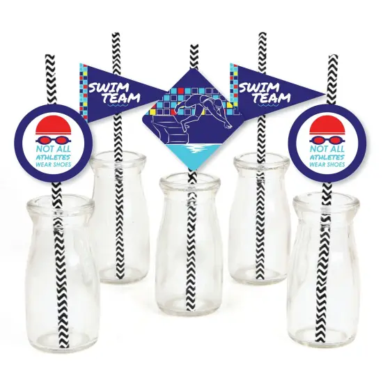 Big Dot of Happiness Making Waves - Swim Team - Paper Straw Decor - Swimming Party or Birthday Party Striped Decorative Straws - Set of 24 {1}