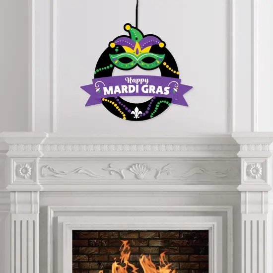 Big Dot of Happiness Colorful Mardi Gras Mask - Outdoor Masquerade Party Decor - Front Door Wreath {4}