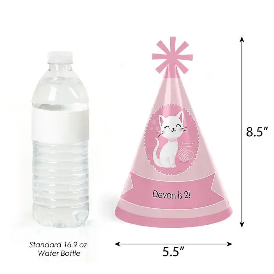 Big Dot of Happiness Purr-fect Kitty Cat - Cone Happy Birthday Party Hats for Kids and Adults - Set of 8 (Standard Size) {4}