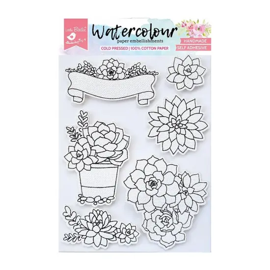 Little Birdie Watercolor Embellishment 6/Pkg-Floral Garden {1}