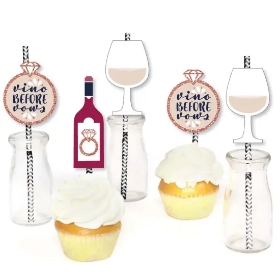 Big Dot of Happiness Vino Before Vows - Paper Straw Decor - Winery Bridal Shower or Bachelorette Party Striped Decorative Straws - Set of 24 {6}