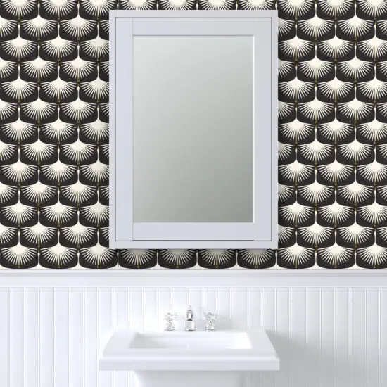 Peel & Stick Wallpaper 2FT Wide Art Deco Swan Water Bird Fly Migrate Black And White Traditional Midcentury Modern Custom Removable Wallpaper by Spoonflower {6}