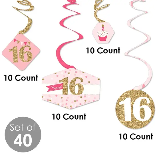 Big Dot of Happiness Sweet 16 - 16th Birthday Party Hanging Decor - Party Decoration Swirls - Set of 40 {6}