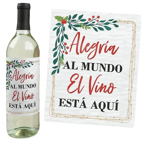 Big Dot of Happiness Feliz Navidad - Holiday and Spanish Christmas Party Decorations for Women and Men - Wine Bottle Label Stickers - Set of 4 {6}
