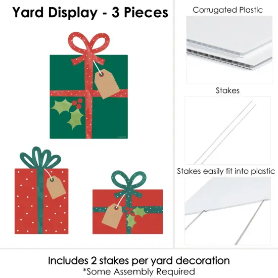 Big Dot of Happiness Happy Holiday Presents - Outdoor Lawn Sign Decorations with Stakes - Christmas Party Yard Display - 3 Pieces {6}