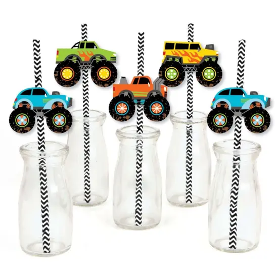 Big Dot of Happiness Smash and Crash - Monster Truck - Paper Straw Decor - Boy Birthday Party Striped Decorative Straws - Set of 24 {1}