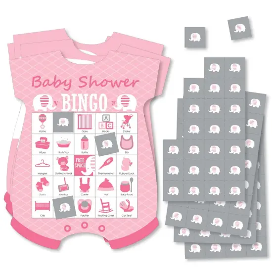 Big Dot of Happiness Pink Elephant - Picture Bingo Cards and Markers - Girl Baby Shower Shaped Bingo Game - Set of 18 {1}