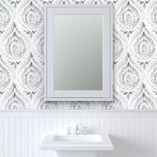 Pre-Pasted Wallpaper 2FT Wide Mandala Leaf Watercolor Foliage Bohemian Ethnic Large Scale Custom Pre-pasted Wallpaper by Spoonflower {6}