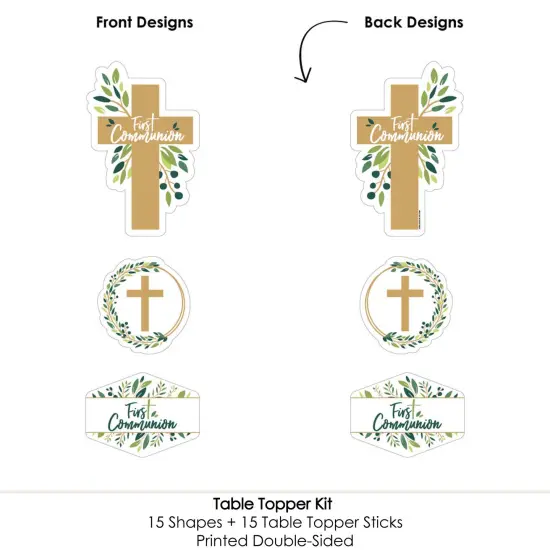 Big Dot of Happiness First Communion Elegant Cross - Religious Party Centerpiece Sticks - Table Toppers - Set of 15 {6}