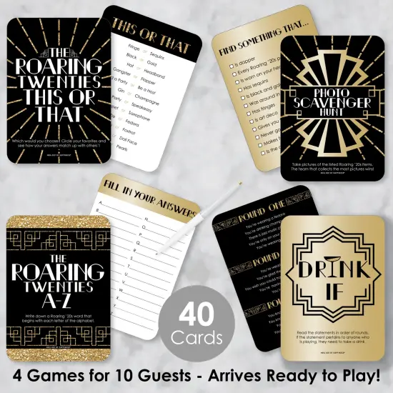 Big Dot of Happiness Roaring 20&rsquo;s - 4 1920s Art Deco Jazz Party Games - 10 Cards Each - Gamerific Bundle {3}