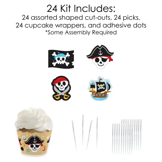 Big Dot of Happiness Pirate Ship Adventures - Cupcake Decoration - Skull Birthday Party Cupcake Wrappers and Treat Picks Kit - Set of 24 {6}