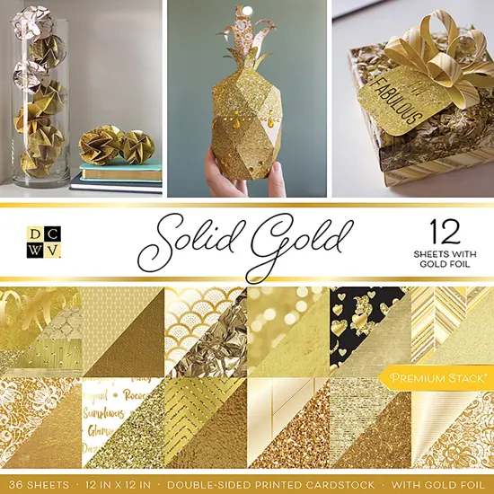 DCWV Double-Sided Cardstock Stack 12"X12" 36/Pkg-Solid Gold, 18 Designs/2 Each {1}