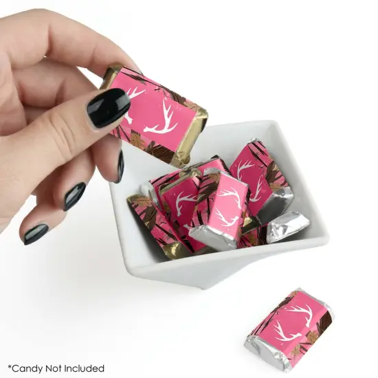 Big Dot of Happiness Pink Gone Hunting - Mini Candy Bar Wrapper Stickers - Deer Girl Camo Baby Shower or Birthday Party Small Favors - 40 Count {3}