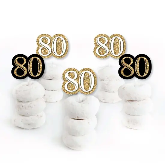 Big Dot of Happiness Adult 80th Birthday - Gold - Dessert Cupcake Toppers - Birthday Party Clear Treat Picks - Set of 24 {3}