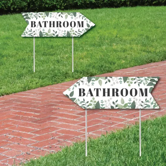 Big Dot of Happiness Boho Botanical Wedding Bathroom Signs - Greenery Sign Arrow - Double Sided Directional Yard Signs - Set of 2 Bathroom Signs {1}