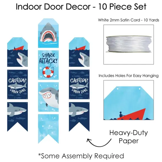 Big Dot of Happiness Shark Zone - Hanging Vertical Paper Door Banners - Jawsome Shark Party or Birthday Party Wall Decoration Kit - Indoor Door Decor {6}