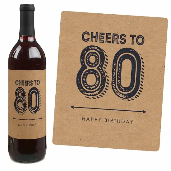 Big Dot of Happiness 80th Milestone Birthday - Gift For Men - Wine Bottle Label Stickers - Set of 4 {7}