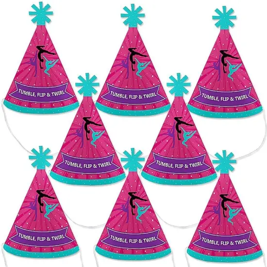 Big Dot of Happiness Tumble, Flip and Twirl - Gymnastics - Mini Cone Birthday Party or Gymnast Party Hats - Small Little Party Hats - Set of 8 {1}