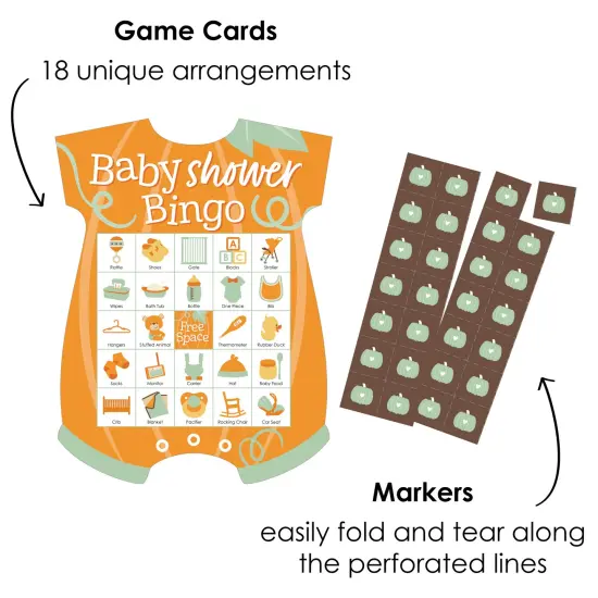 Big Dot of Happiness Little Pumpkin - Picture Bingo Cards and Markers - Fall Baby Shower Shaped Bingo Game - Set of 18 {3}