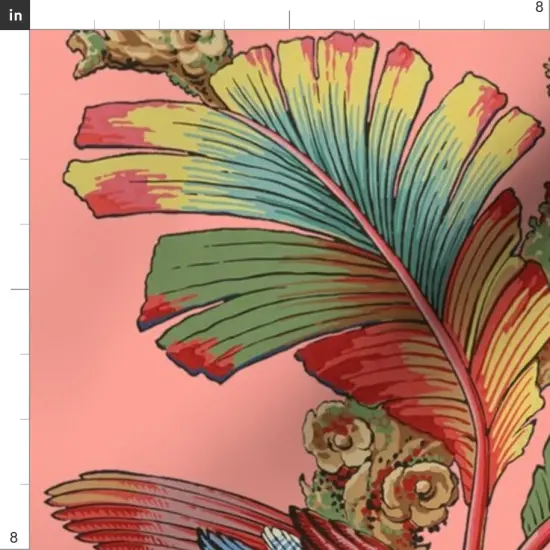 Various Fabrics by the Yard or Fat Quarter Antique Tropical Parrot Botanical Palm Pink Custom Printed Fabric by Spoonflower {4}