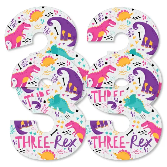 Big Dot of Happiness 3rd Birthday Roar Dinosaur Girl - Three Shaped Decorations DIY Three Rex Dino Third Birthday Party Essentials - Set of 20 {3}