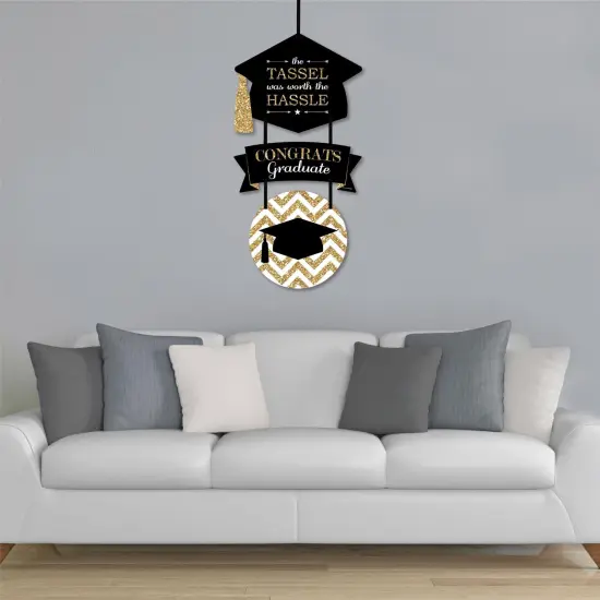 Big Dot of Happiness Tassel Worth The Hassle - Gold - Hanging Porch Graduation Party Outdoor Decorations - Front Door Decor - 3 Piece Sign {4}