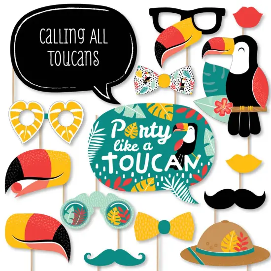 Big Dot of Happiness Calling All Toucans - Tropical Bird Baby Shower or Birthday Party Photo Booth Props Kit - 20 Count {1}