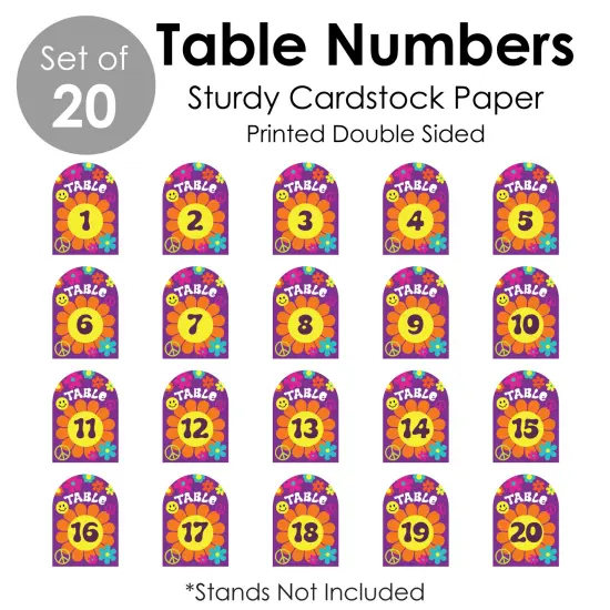 Big Dot of Happiness 60&rsquo;s Hippie - 1960s Groovy Party Double-Sided 5 x 7 inches Cards - Table Numbers - 1-20 {7}
