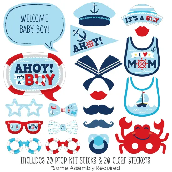 Big Dot of Happiness Ahoy It's a Boy - Nautical Baby Shower Photo Booth Props Kit - 20 Count {3}