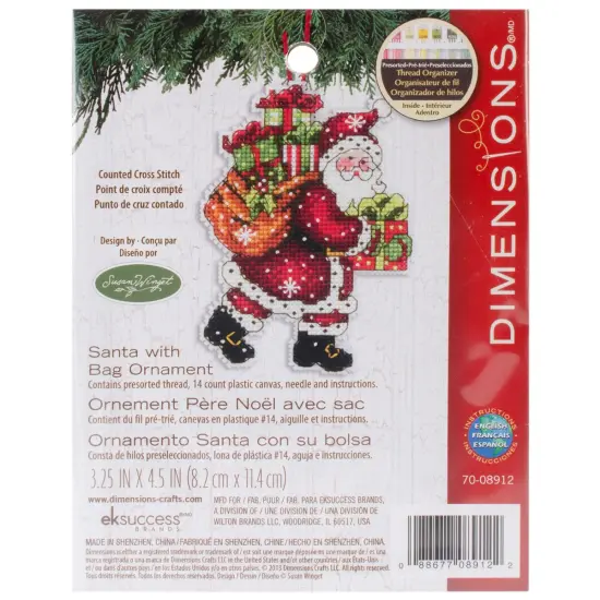 Dimensions Plastic Canvas Ornament Kit 3.25"X4.5"-Santa With Bag {1}