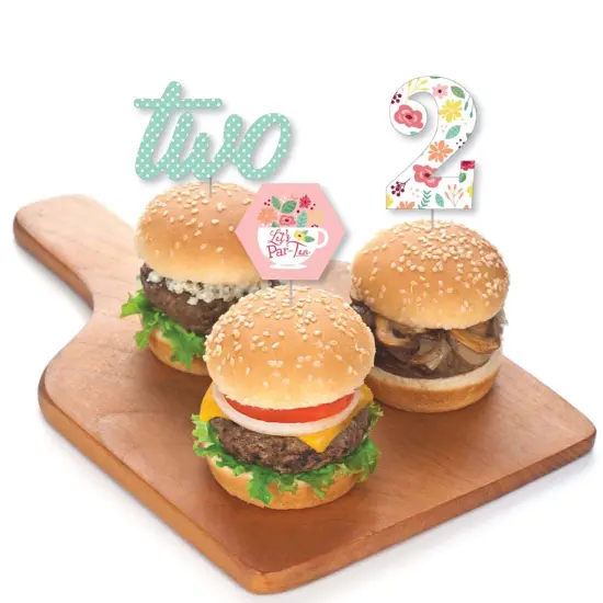 Big Dot of Happiness 2nd Birthday Tea for Two - Dessert Cupcake Toppers - Garden Second Birthday Party Clear Treat Picks - Set of 24 {4}
