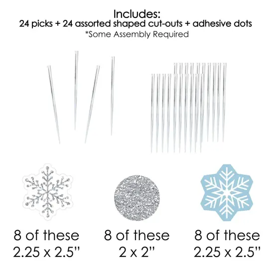 Big Dot of Happiness Winter Wonderland - Dessert Cupcake Toppers - Snowflake Holiday Party and Winter Wedding Clear Treat Picks - Set of 24 {7}