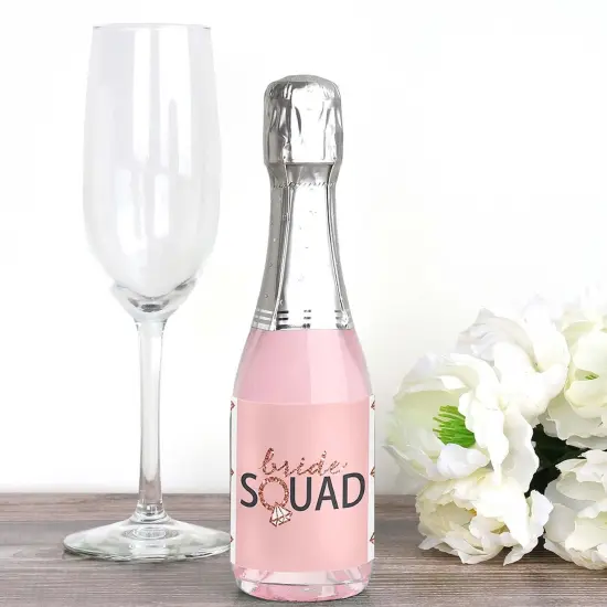 Big Dot of Happiness Bride Squad - Mini Wine & Champagne Bottle Label Stickers - Rose Gold Bridal Shower or Bachelorette Party Favor Gift - Set of 16 {4}