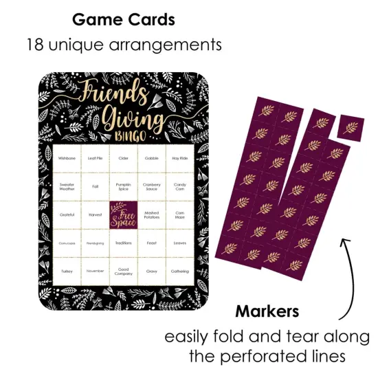 Big Dot of Happiness Elegant Thankful for Friends - Bingo Cards and Markers - Friendsgiving Thanksgiving Party Bingo Game - Set of 18 {3}