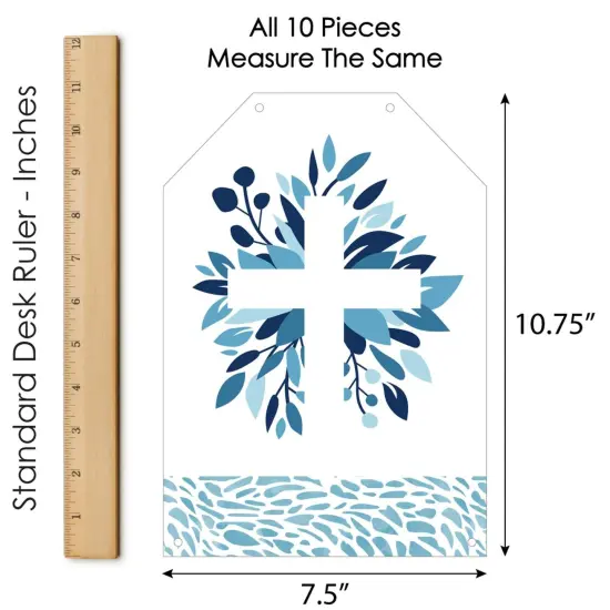 Big Dot of Happiness Blue Elegant Cross - Hanging Vertical Paper Door Banners - Boy Religious Party Wall Decoration Kit - Indoor Door Decor {7}