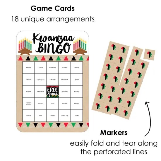 Big Dot of Happiness Happy Kwanzaa - Bingo Cards and Markers - Party Bingo Game - Set of 18 {3}