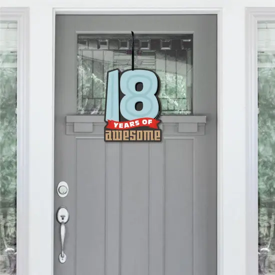 Big Dot of Happiness Boy 18th Birthday - Hanging Porch Eighteenth Birthday Party Outdoor Decorations - Front Door Decor - 1 Piece Sign {3}