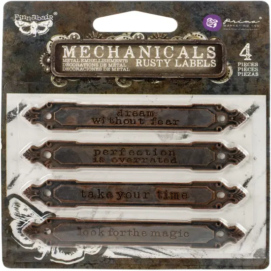 Finnabair Mechanicals Metal Embellishments-Rusty Labels 4/Pkg {1}