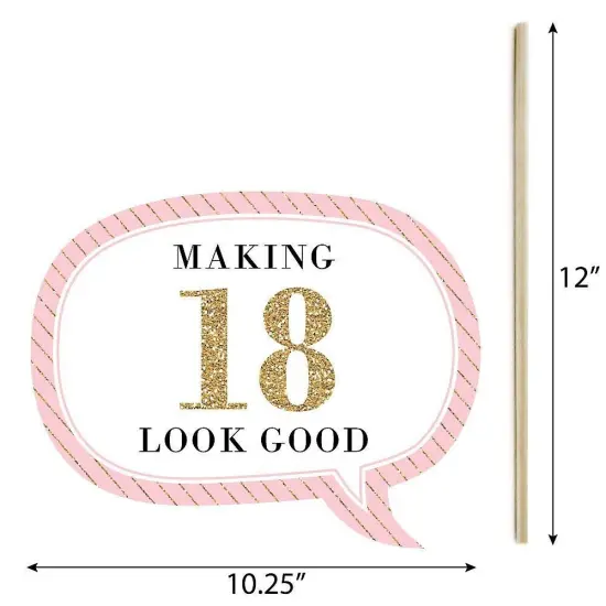 Big Dot of Happiness Funny Chic 18th Birthday - Pink, Black and Gold - 18th Birthday Party Photo Booth Props Kit - 10 Piece {6}