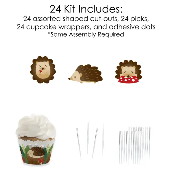 Big Dot of Happiness Forest Hedgehogs - Cupcake Decoration - Woodland Birthday Party or Baby Shower Cupcake Wrappers and Treat Picks Kit - Set of 24 {6}