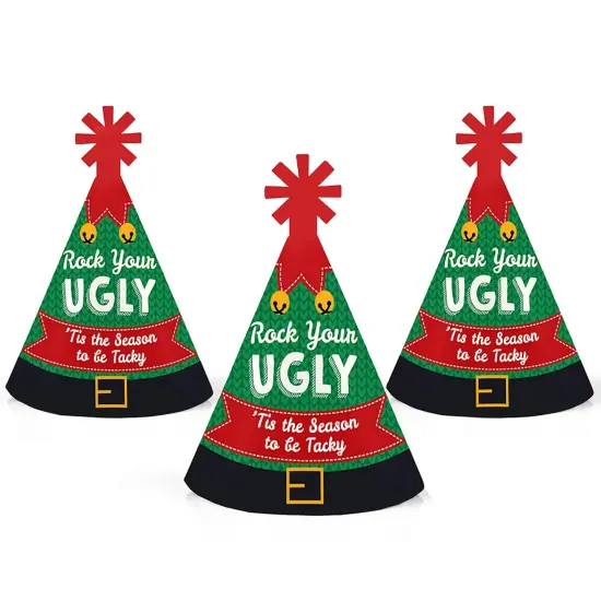 Big Dot of Happiness Ugly Sweater - Mini Cone Holiday & Christmas Party Hats - Small Little Party Hats - Set of 8 {7}