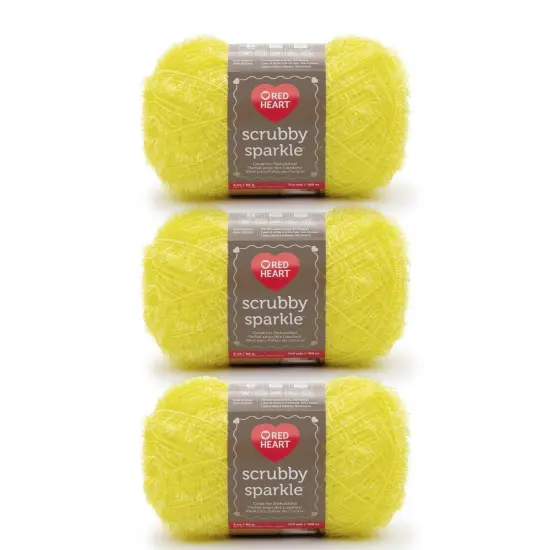 Red Heart Scrubby Sparkle Lemon Yarn - 3 Pack of 85g/3oz - Polyester - 4 Medium (Worsted) - 174 Yards - Knitting/Crochet {1}