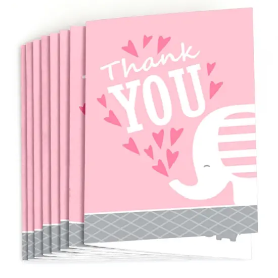 Big Dot of Happiness Pink Elephant - Girl Baby Shower or Birthday Party Thank You Cards (8 count) {3}