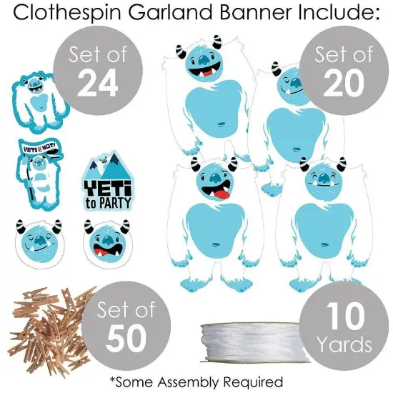 Big Dot of Happiness Yeti to Party - Abominable Snowman Party or Birthday Party DIY Decorations - Clothespin Garland Banner - 44 Pieces {6}