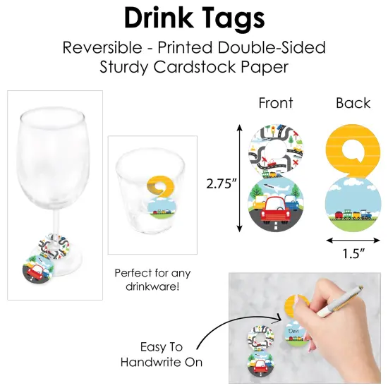 Big Dot of Happiness Cars, Trains, and Airplanes Transportation Birthday Party Paper Charger and Table Decorations Chargerific Kit Place Setting for 8 {7}