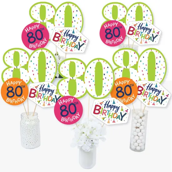 Big Dot of Happiness 80th Birthday - Cheerful Happy Birthday - Colorful Eightieth Birthday Party Centerpiece Sticks - Table Toppers - Set of 15 {3}