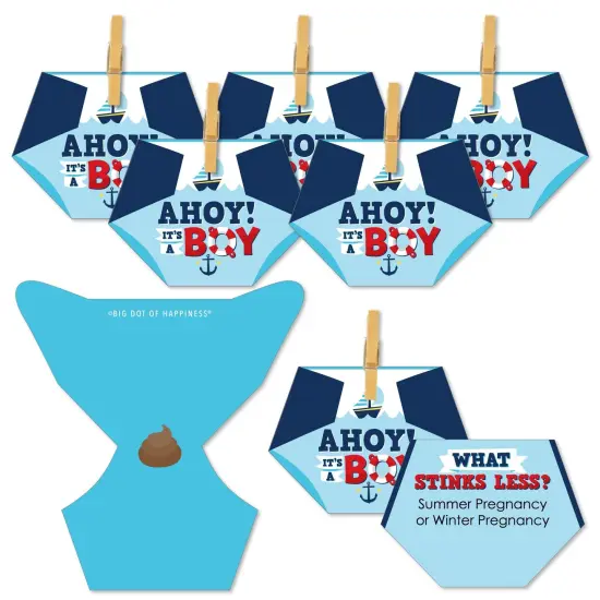 Big Dot of Happiness Ahoy It's a Boy - Baby Shower Conversation Starter - 2-in-1 Dirty Diaper Game - Set of 24 {1}