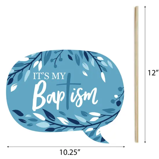 Big Dot of Happiness Baptism Blue Elegant Cross - Boy Religious Party Photo Booth Props Kit - 20 Count {7}